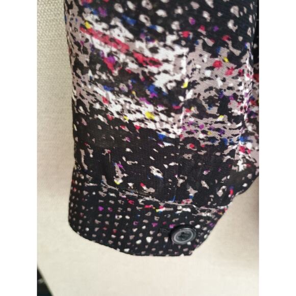 Cabi Blouse Women Medium Black Paris Sheer Abstract Art to Wear Button Front Top - Picture 8 of 11